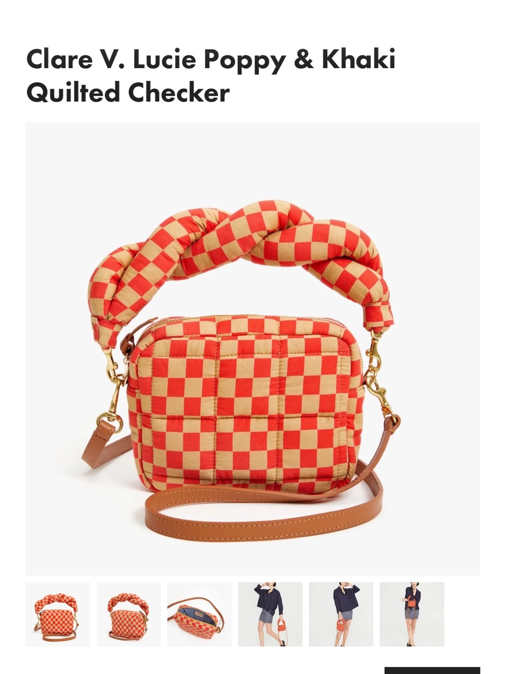 Clare V. Lucie Bag (Poppy and Khaki Quilted Checker)